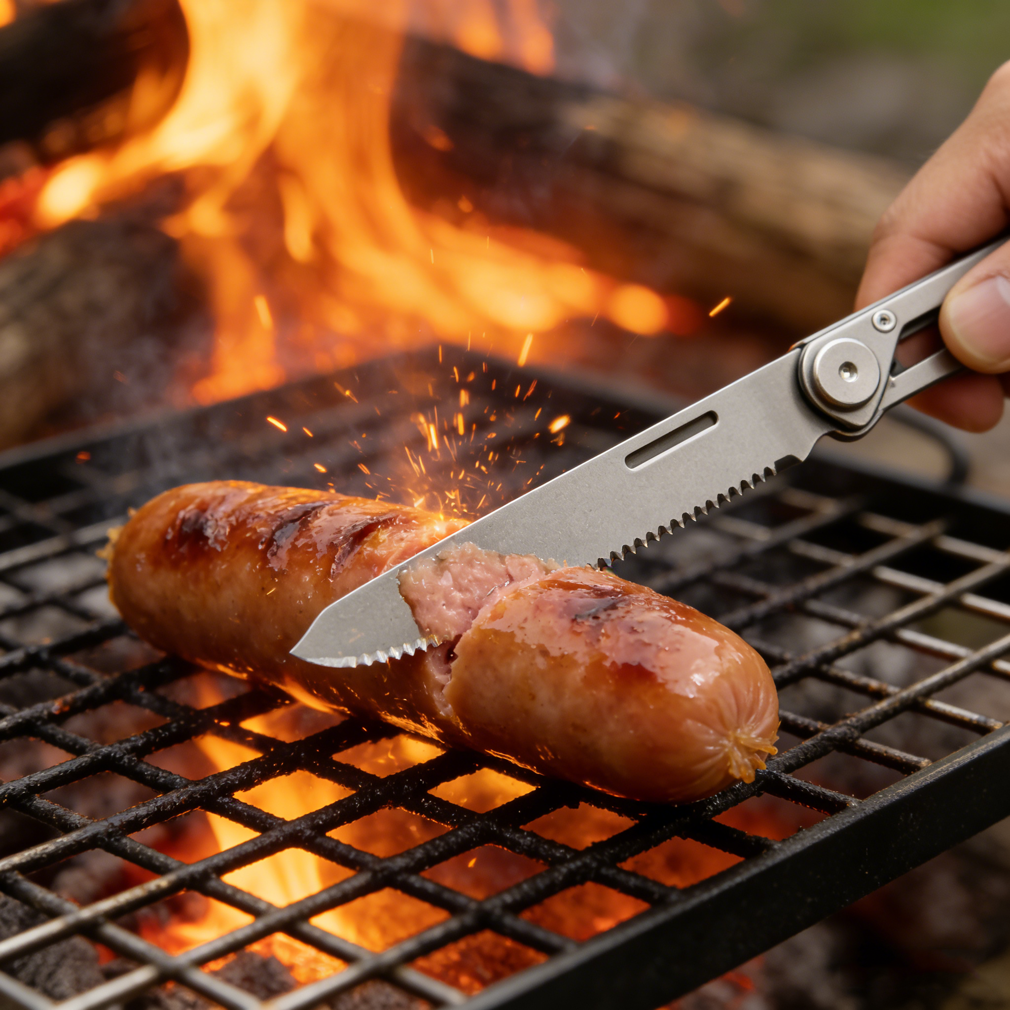 Camping Cooking Basket - Titanium Folding Spoon and Fork for