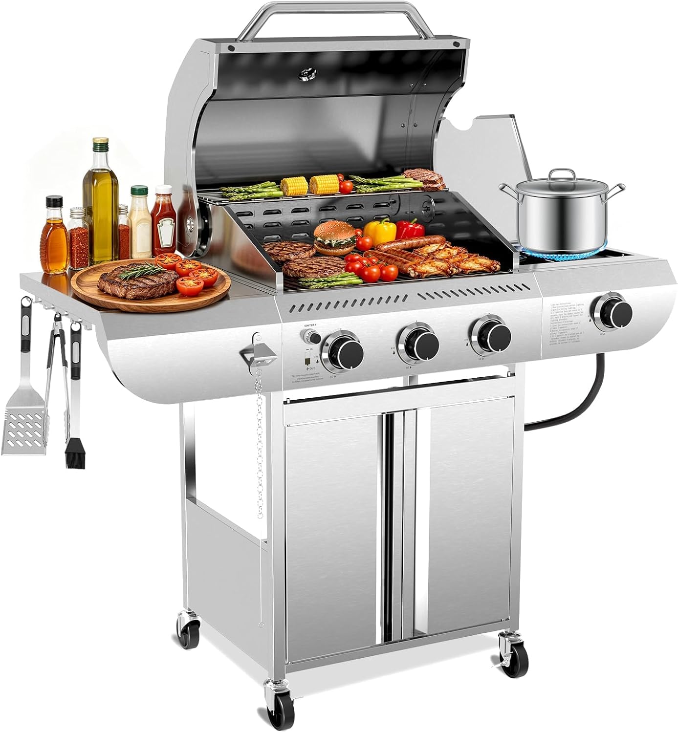 Camping Cooking Cast Iron - Propane Gas Grill with Side Burner,