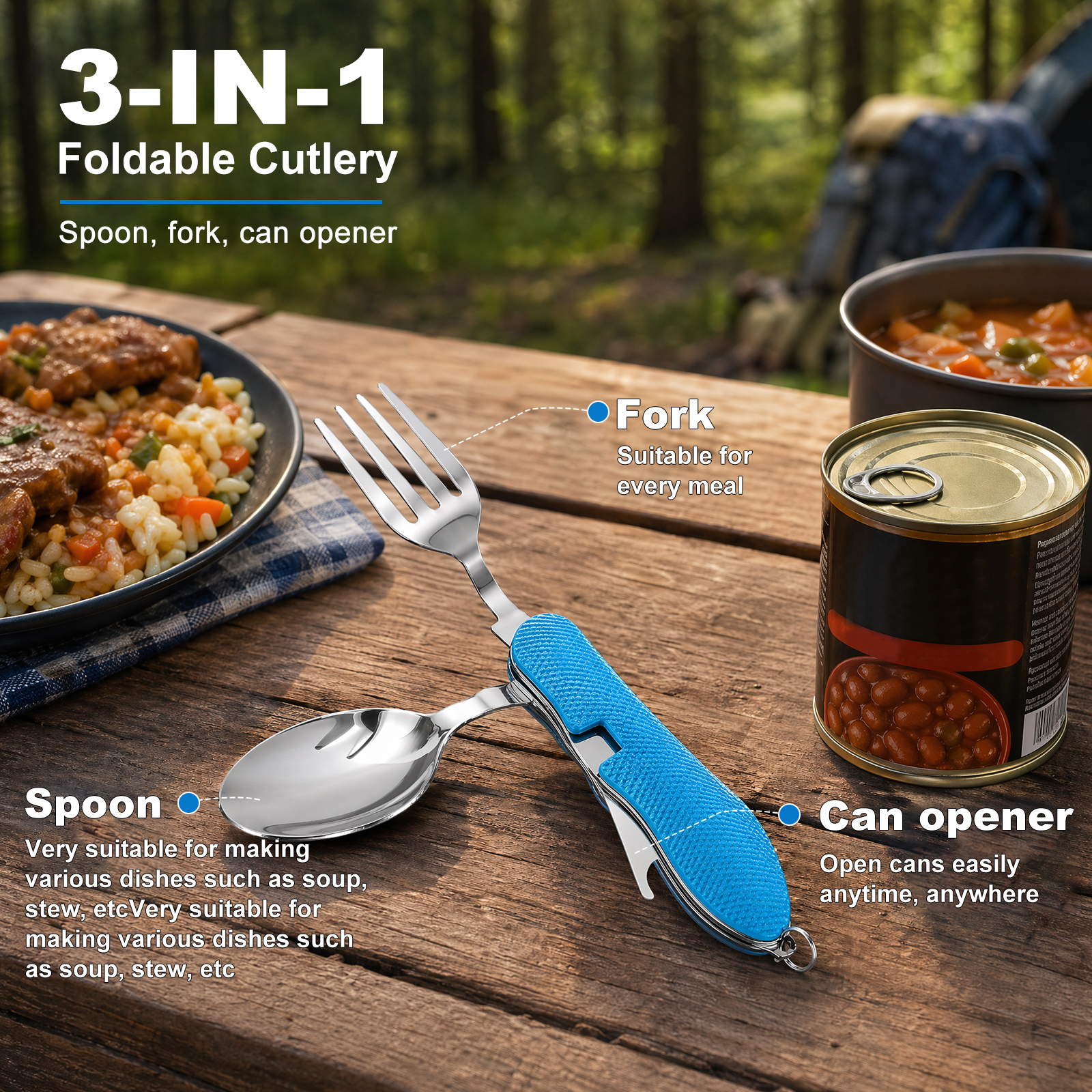 Multifunction 3 in 1 Camping U - Camping Cooking Cutlery Set 评论和价格