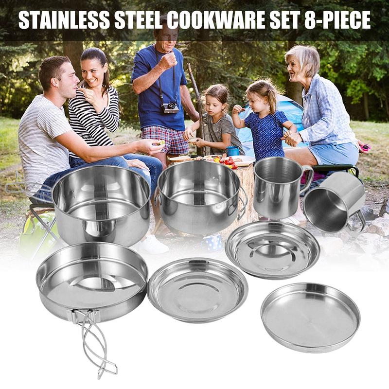 8pcs/set Stainless Steel Outdo - Camping Cooking Pack 评论和价格