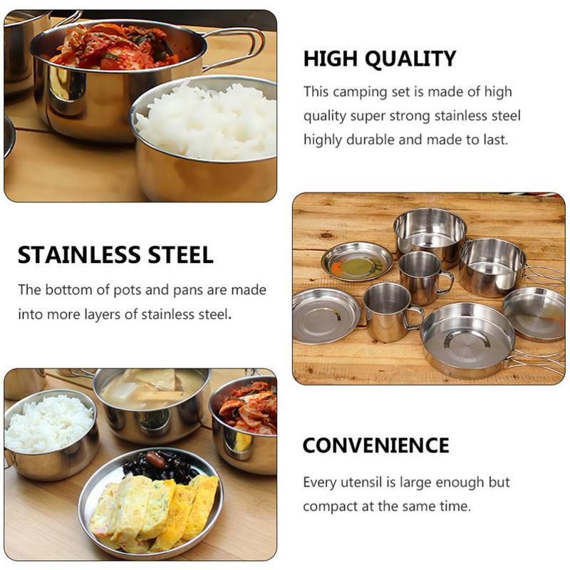 8pcs/set Stainless Steel Outdo - Camping Cooking Pack 评论和价格