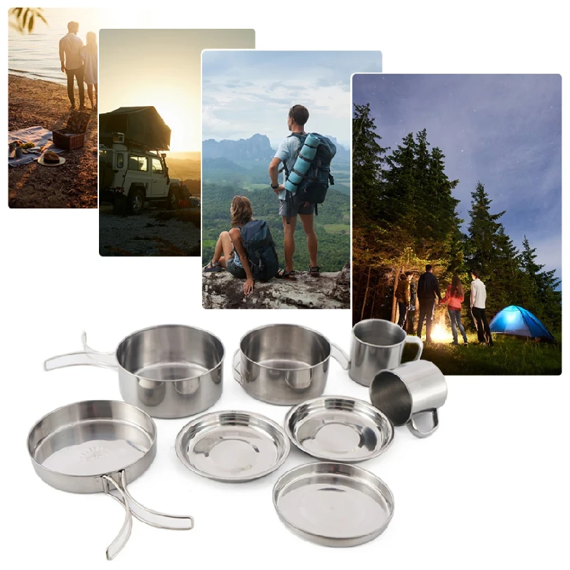8pcs/Set Camping Cookware Mess - Camping Cooking Pack 评论和价格