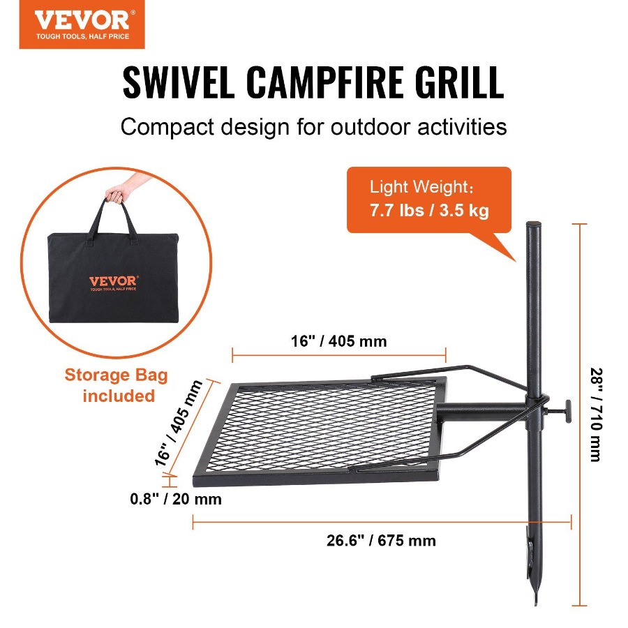 Swivel Campfire Grill for Fire - Camping Cooking Fire Pit 评论和价格