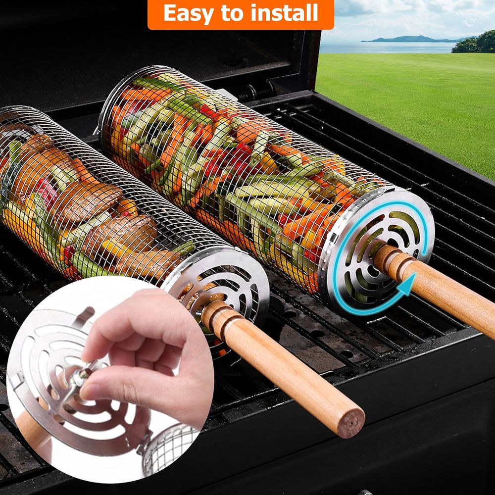 Large Round Stainless Steel Gr - Camping Cooking Basket 评论和价格