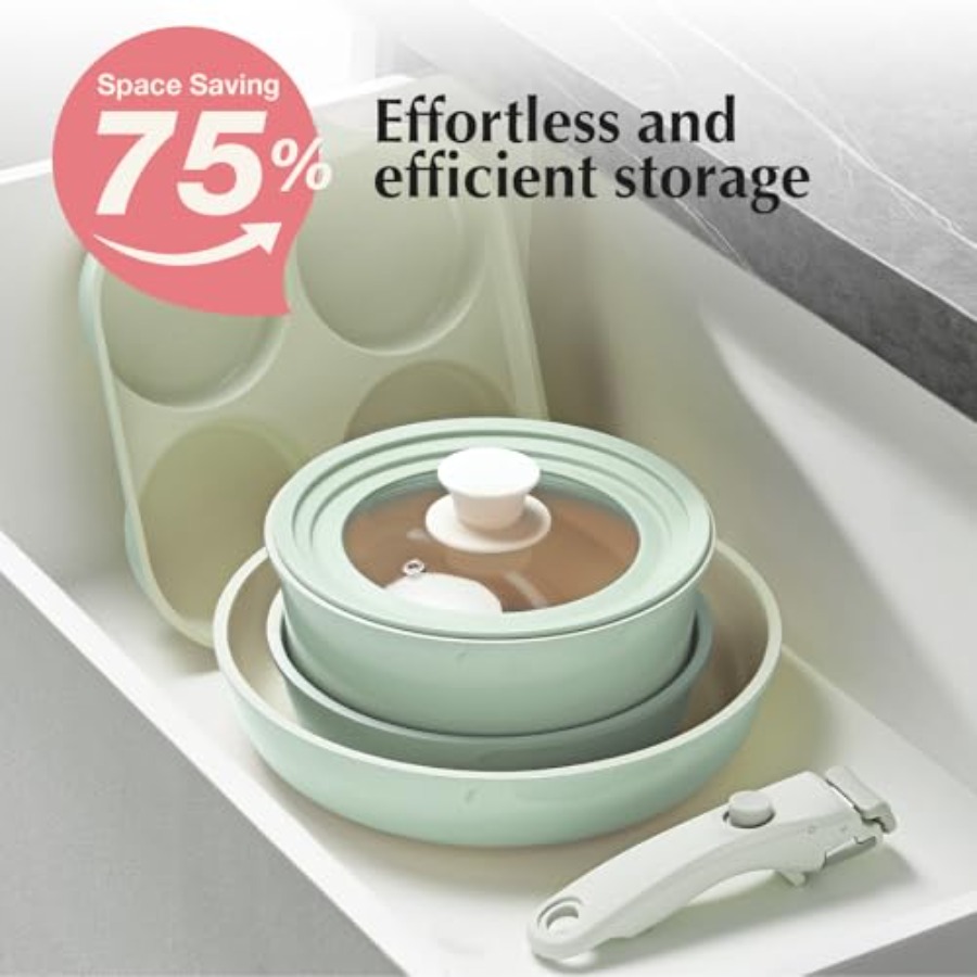 Ceramic Pots and Pans Set Non  - Camping Cooking Set Detachable Handle 评论和价格