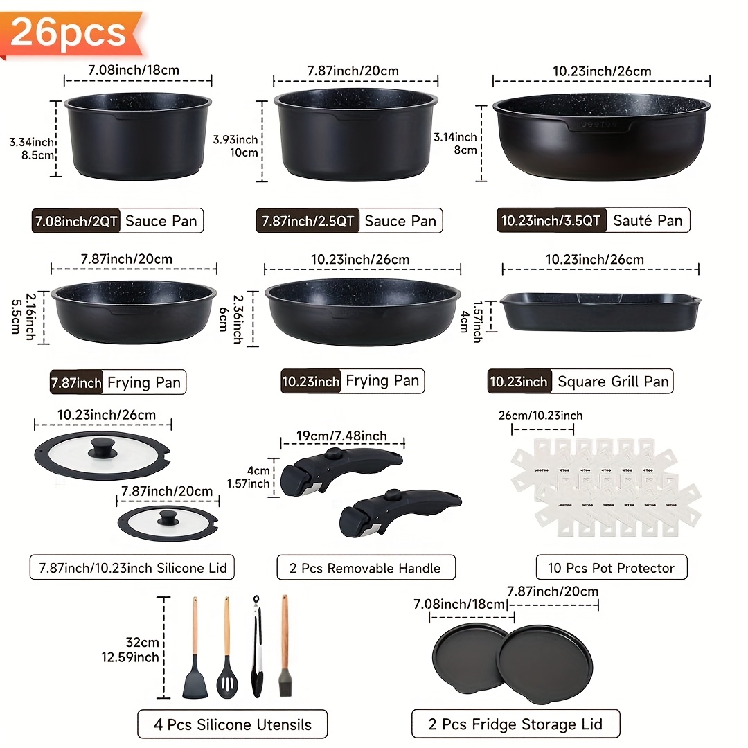 16/26pcs, Non-Stick Cookware S - Camping Cooking Set Detachable Handle 评论和价格