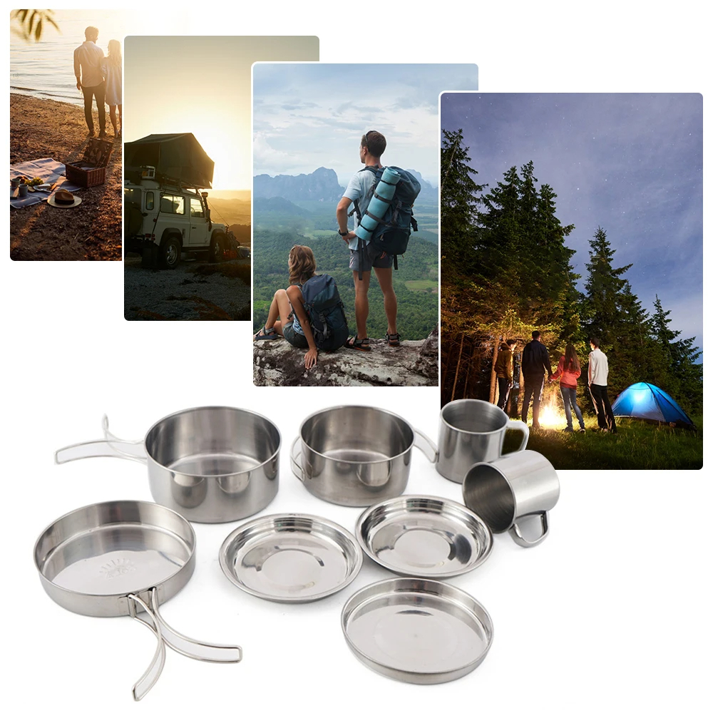 8pcs/Set Camping Cookware Mess - Camping Cooking Pack 评论和价格