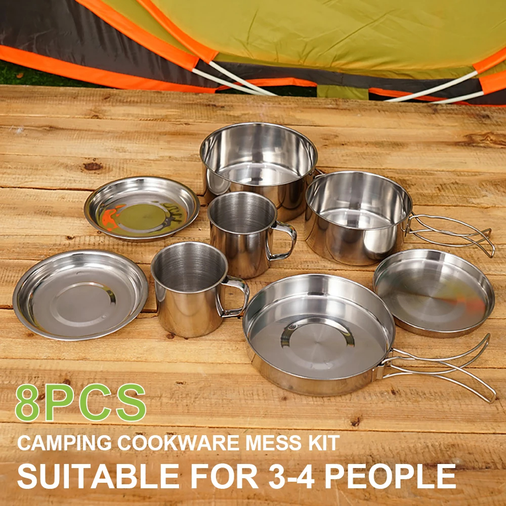 8pcs/Set Camping Cookware Mess - Camping Cooking Pack 评论和价格