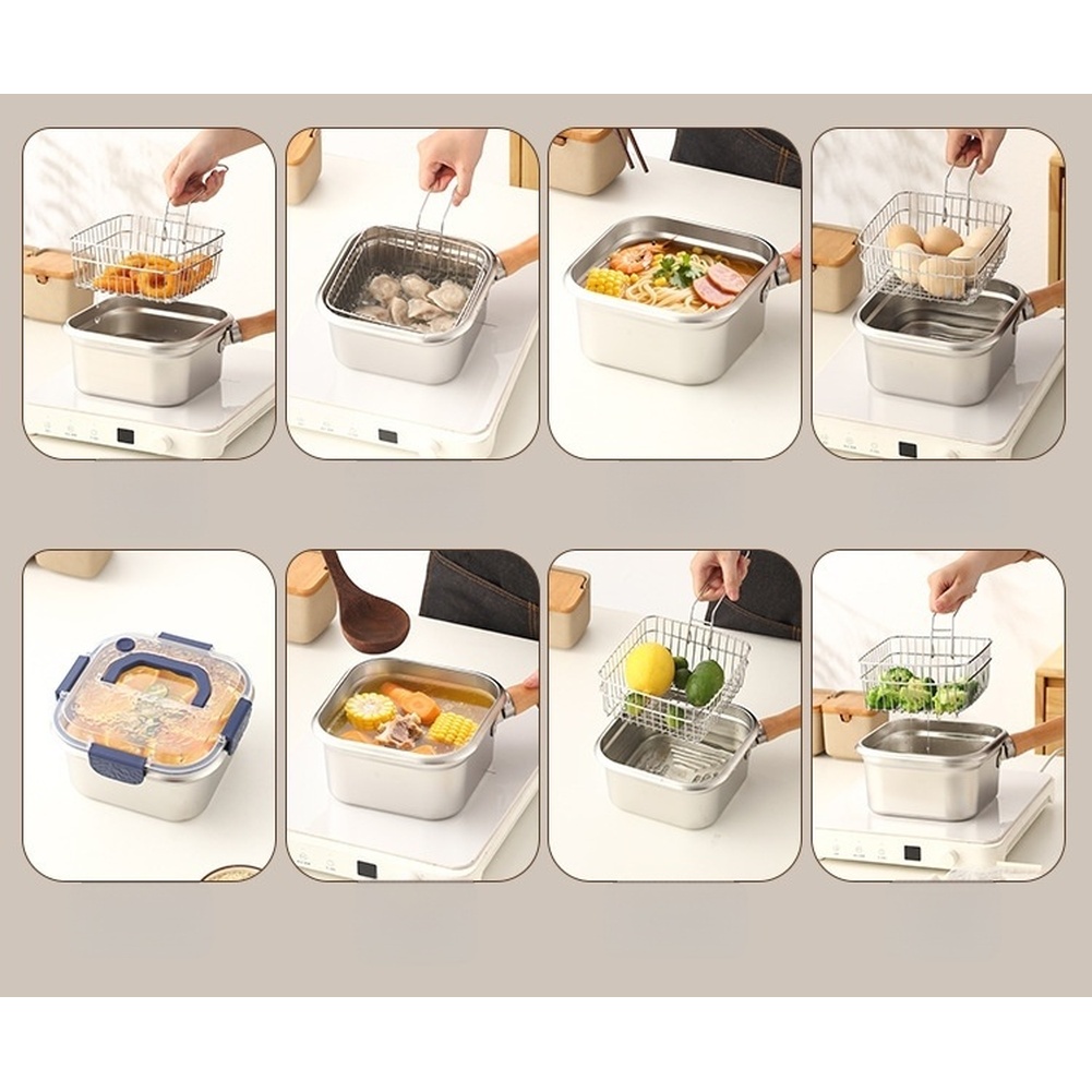 1 Set 316 Stainless Steel Squa - Camping Cooking Set Detachable Handle 评论和价格