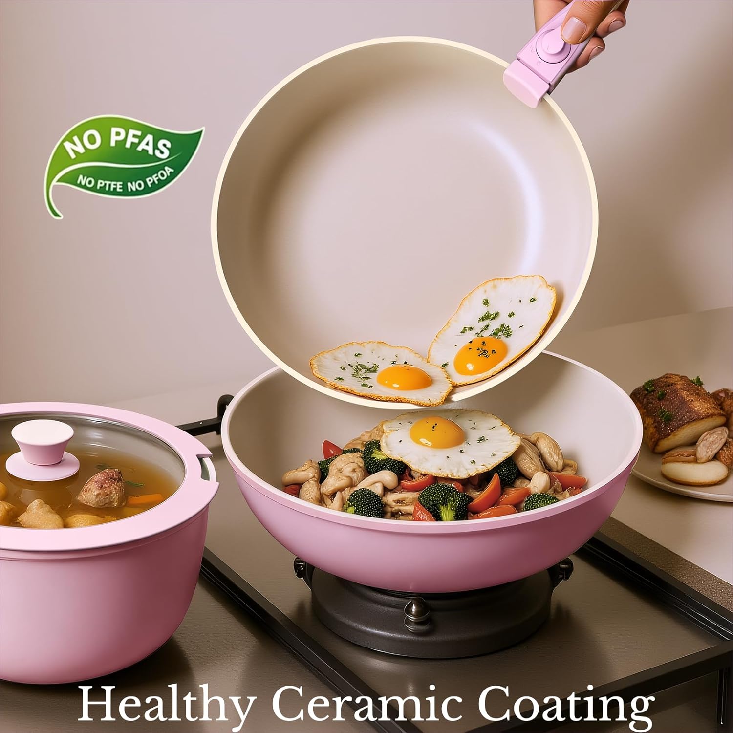 Pots and Pans Set Non Stick, C - Camping Cooking Set Detachable Handle 评论和价格