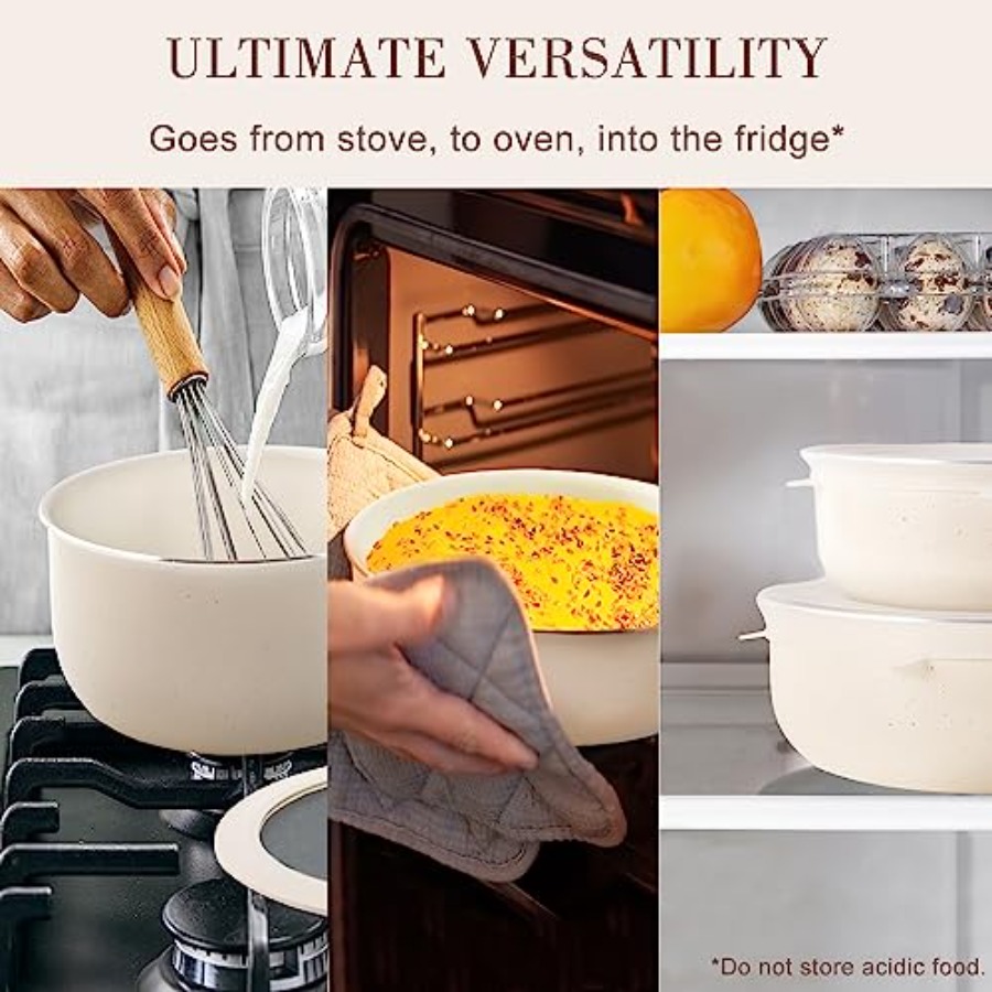 Beige Nonstick Cookware Set wi - Camping Cooking Set Detachable Handle 评论和价格