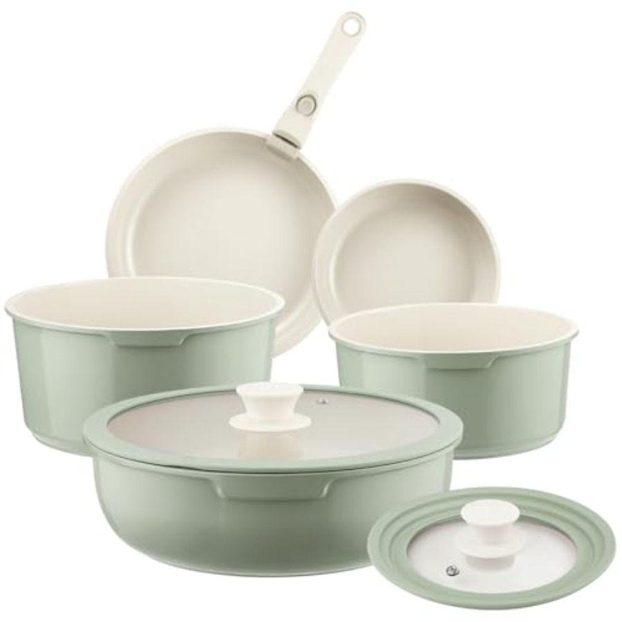 Ceramic Pots and Pans Set Non  - Camping Cooking Set Detachable Handle 评论和价格