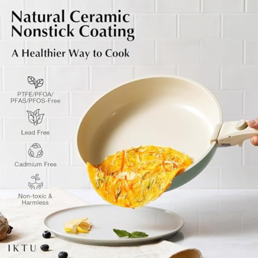 Ceramic Pots and Pans Set Non  - Camping Cooking Set Detachable Handle 评论和价格