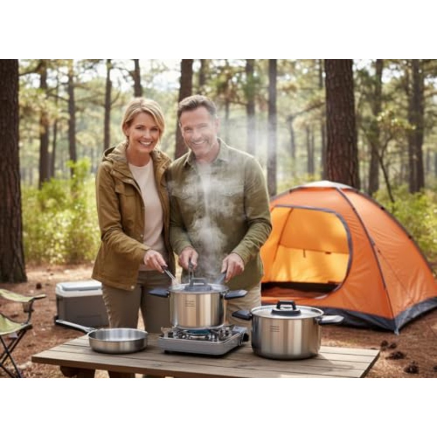 Stainless Steel Camping Kitche - Camping Cooking Set Detachable Handle 评论和价格