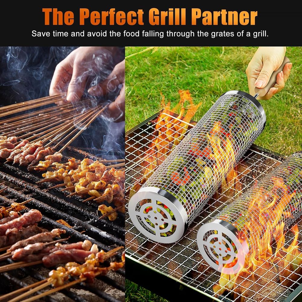 Set of 2 Stainless Steel BBQ G - Camping Cooking Basket 评论和价格