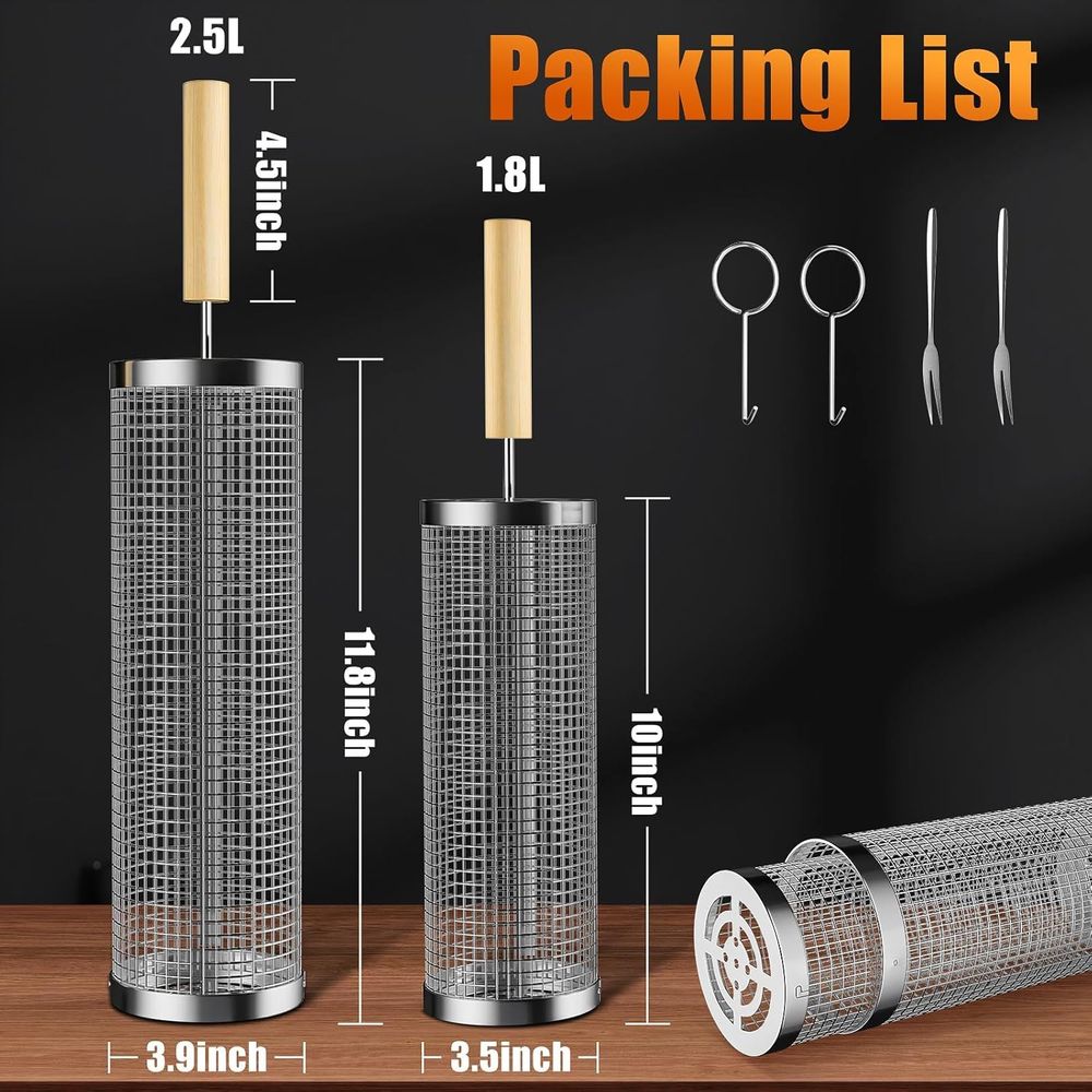 Set of 2 Stainless Steel BBQ G - Camping Cooking Basket 评论和价格