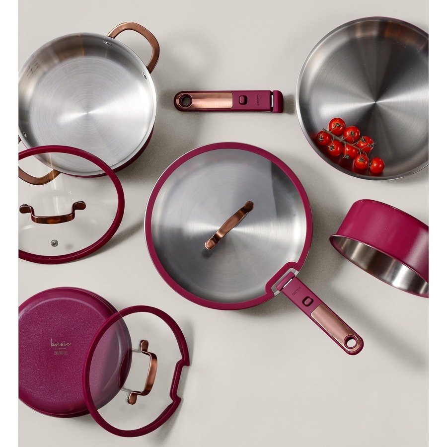 19pcs TriPly Stainless Steel C - Camping Cooking Set Detachable Handle 评论和价格