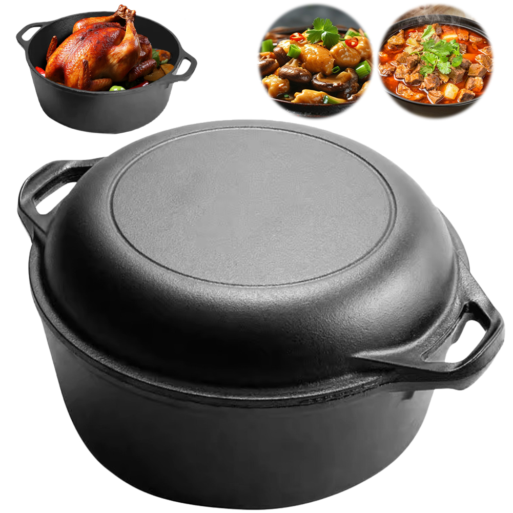 2 in 1 Cast Iron Dutch Oven wi - Camp Dutch Oven Cast 评论和价格