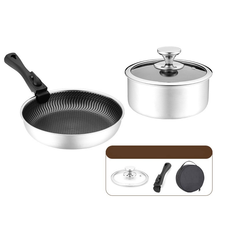 6 Pcs 3-ply Stainless Steel Co - Camping Cooking Set Detachable Handle 评论和价格