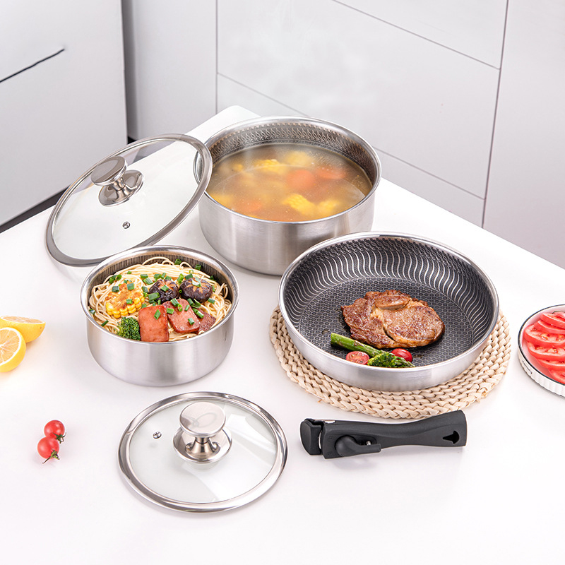 6 Pcs 3-ply Stainless Steel Co - Camping Cooking Set Detachable Handle 评论和价格