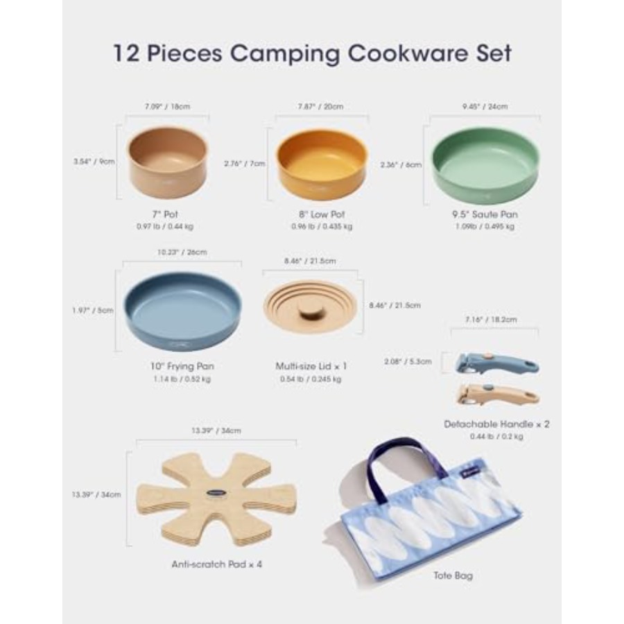 Ceramic Cookware Set, Detachab - Camping Cooking Set Detachable Handle 评论和价格