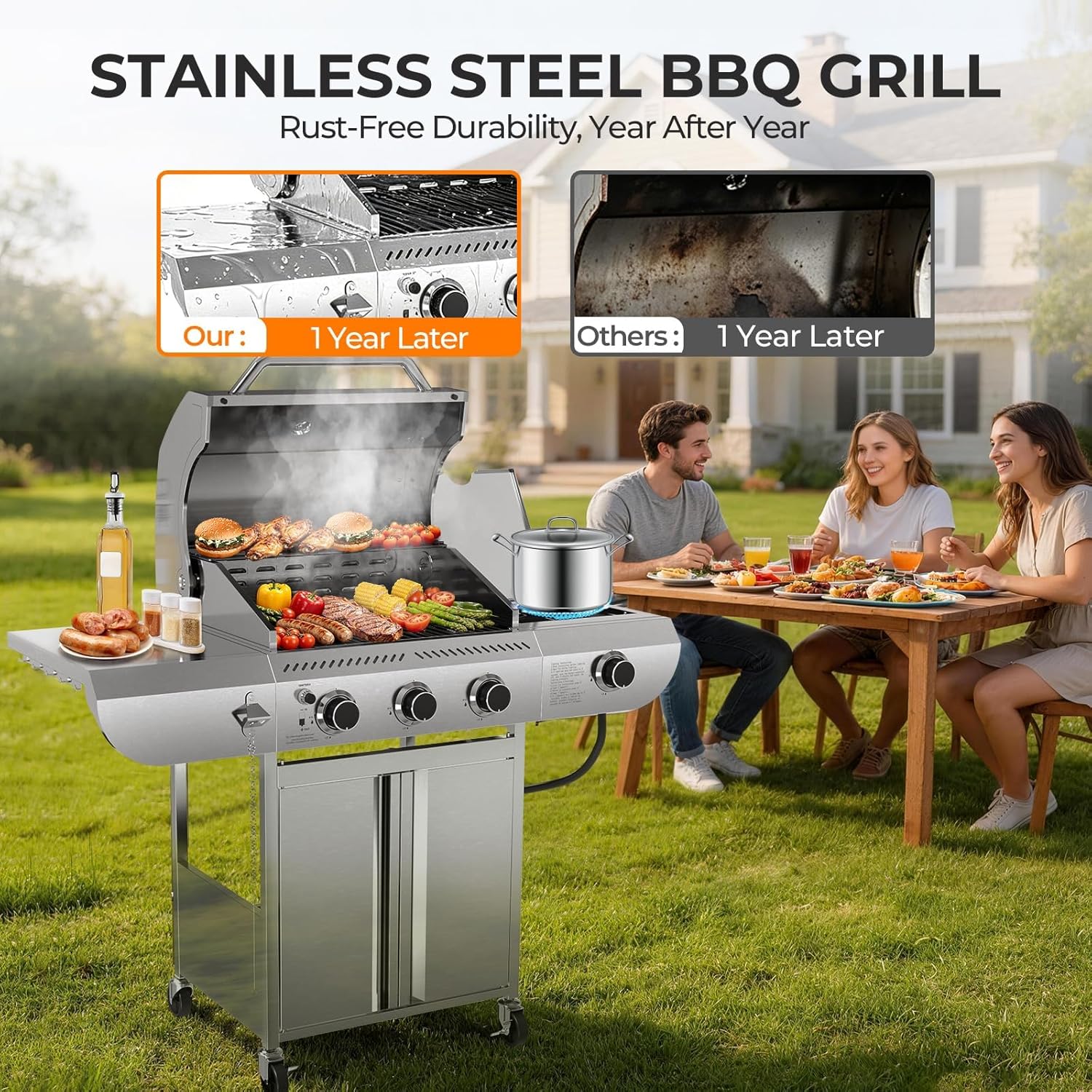 Propane Gas Grill with Side Bu - Camping Cooking Cast Iron 评论和价格