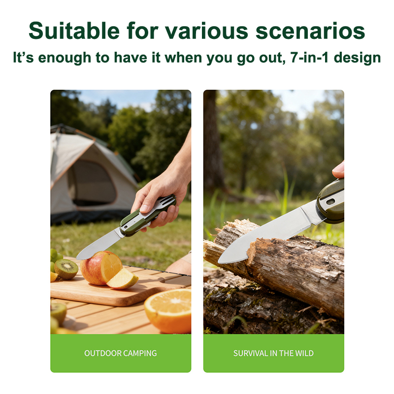 New Stainless Steel 7 In 1 Cam - Camping Cooking Cutlery Set 评论和价格