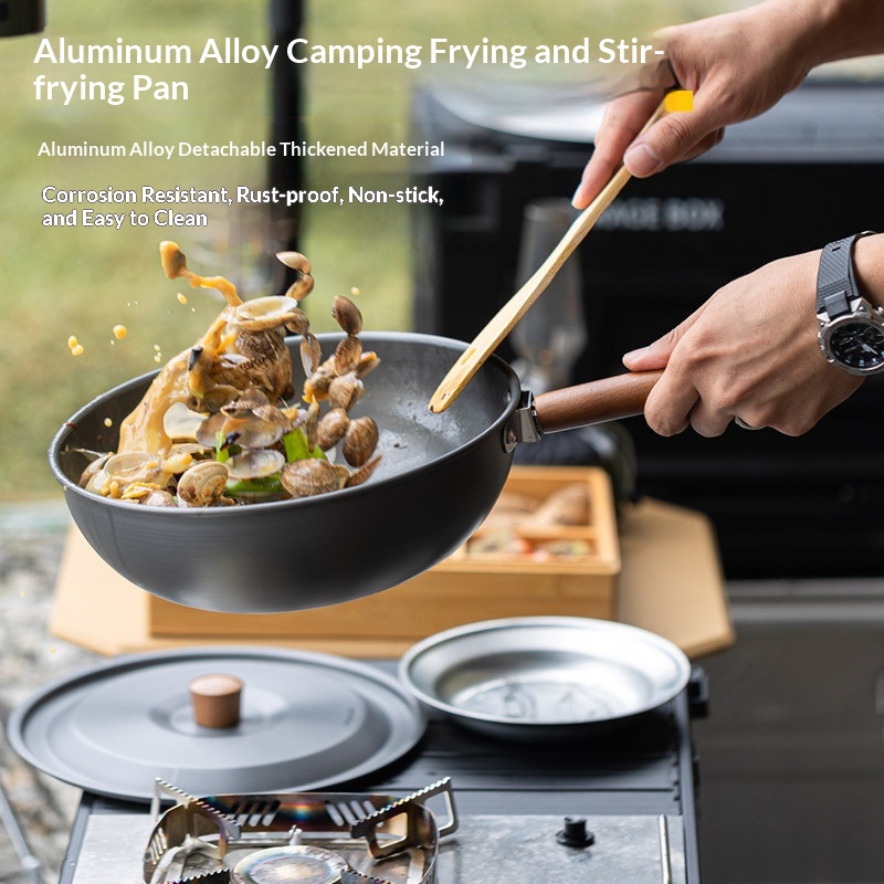 Outdoor Aluminum Alloy Wok Wit - Camping Cooking Set Detachable Handle 评论和价格