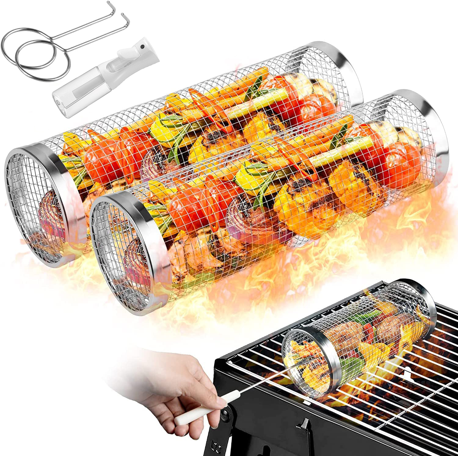 2 Pieces Rolling Grilling Bask - Camping Cooking Candle 评论和价格
