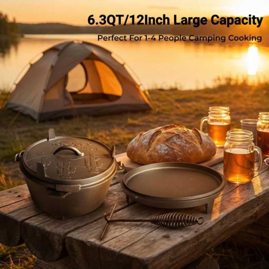 6.3qt Cast Iron Camping Dutch  - Camp Dutch Oven Cast 评论和价格